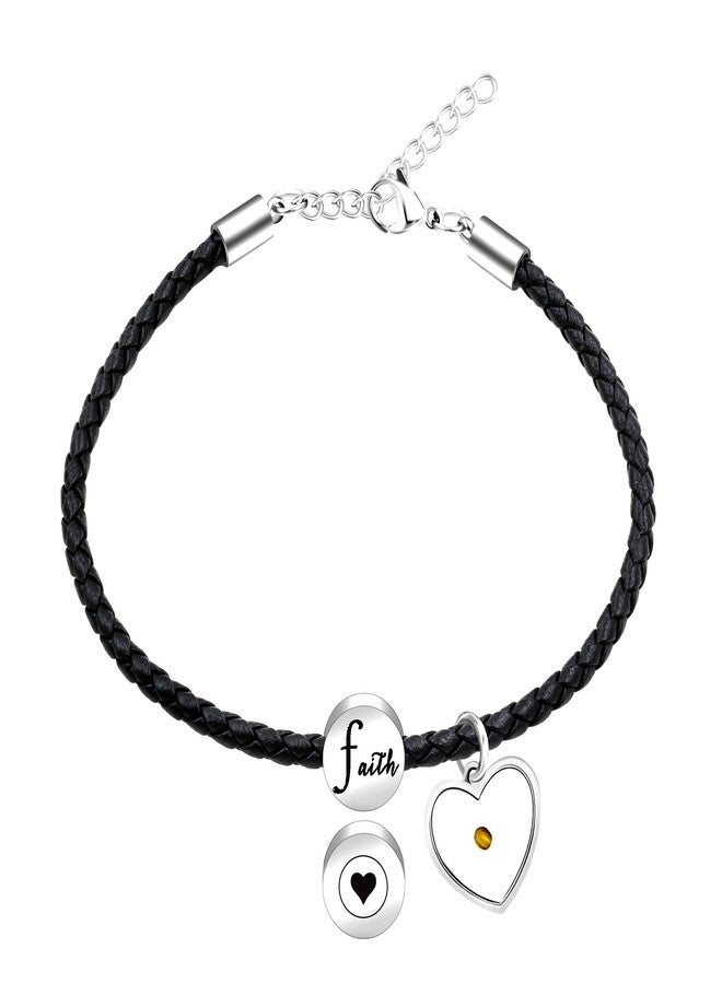 Tobestu Braided PU Leather Bracelet Braided Black Cuff Wrap Bracelets for Women Adjustable With Faith and Heart Mustard Seed Charm Y4424 (Heart Seed) - Image 1
